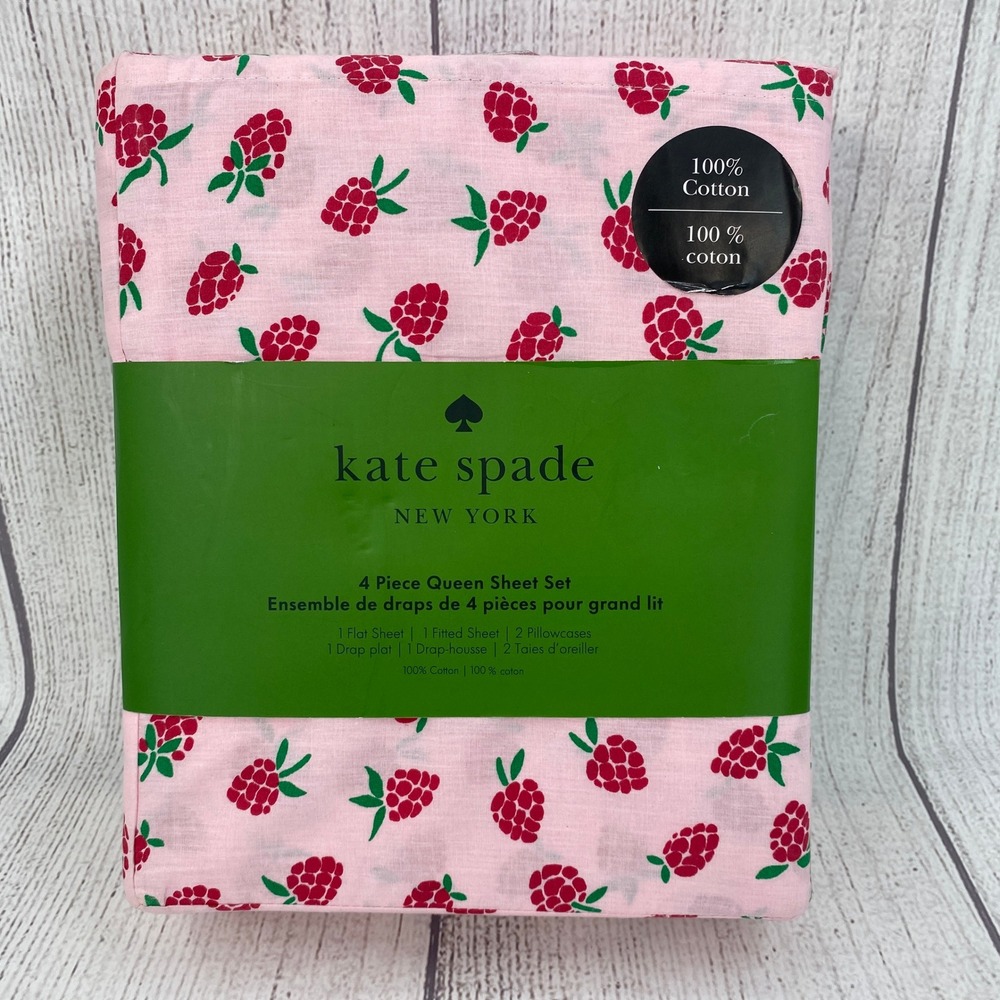 Kate Spade Sheet Set Queen Pink Raspberry 100% Cotton Whimsical Cottagecore
